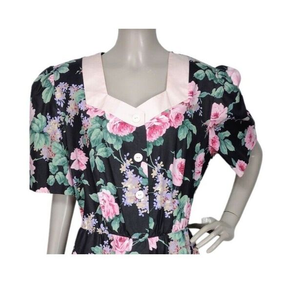 VTG Dark Cottagecore Romantic Sweet Floral Puff Sleeve Lolita Kawaii JSK Dress - Picture 3 of 9